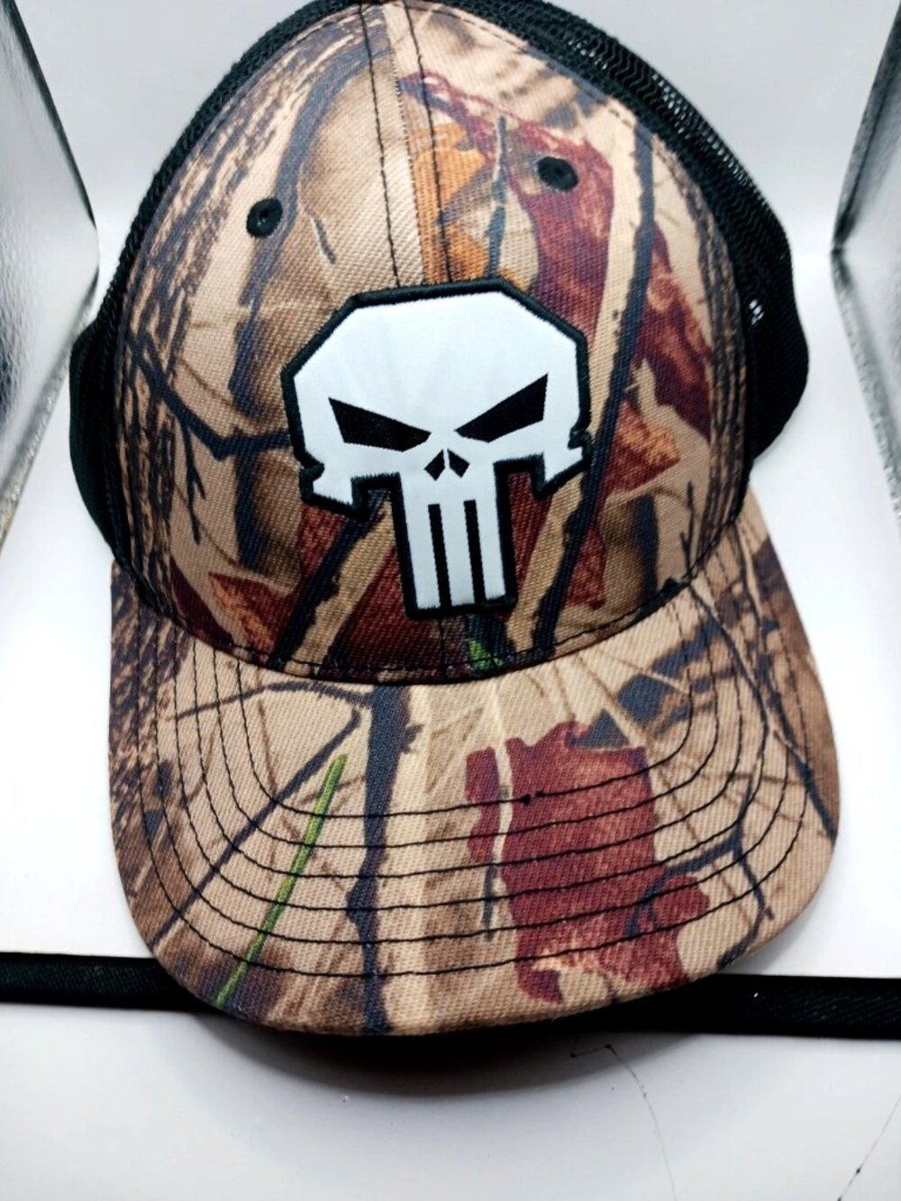 Marvel Punisher Brown Camo Trucker Hat with Black Mesh Adjustable